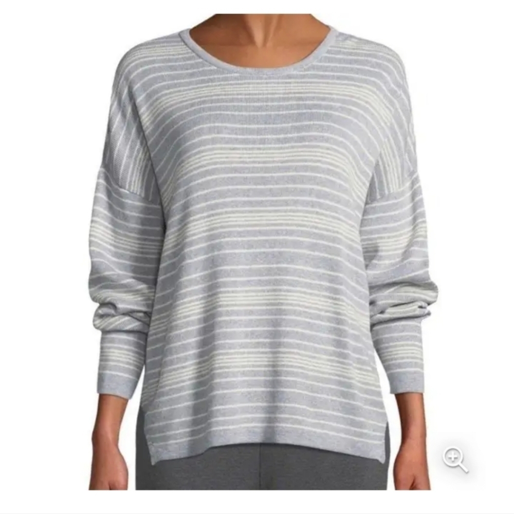 Eileen Fisher Peruvian 100% Organic Cotton Long Sleeve Striped Sweater S…